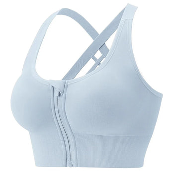 Brassière de sport zippée bleu clair – vue produit