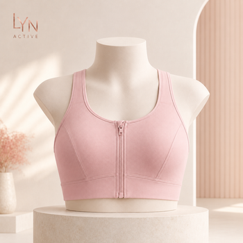Brassière sport femme rose maintien renforcé zippée — LYN Active