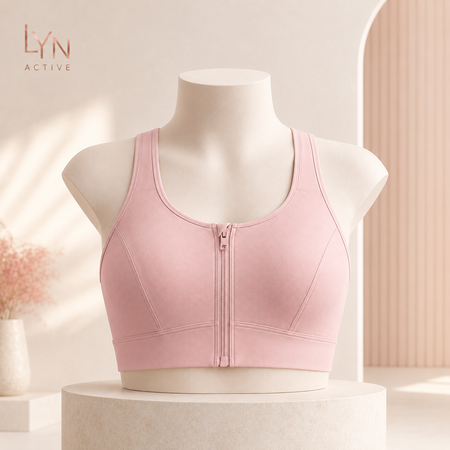 Brassière sport femme rose maintien renforcé zippée — LYN Active