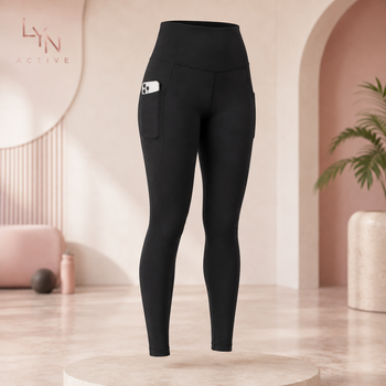 Legging sport femme noir taille haute avec poches — LYN Active